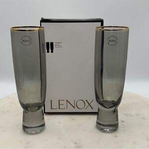 NWT Lenox Trianna Slate Flute Glasses Crystal Set of 2 Poland W/ Gift Box